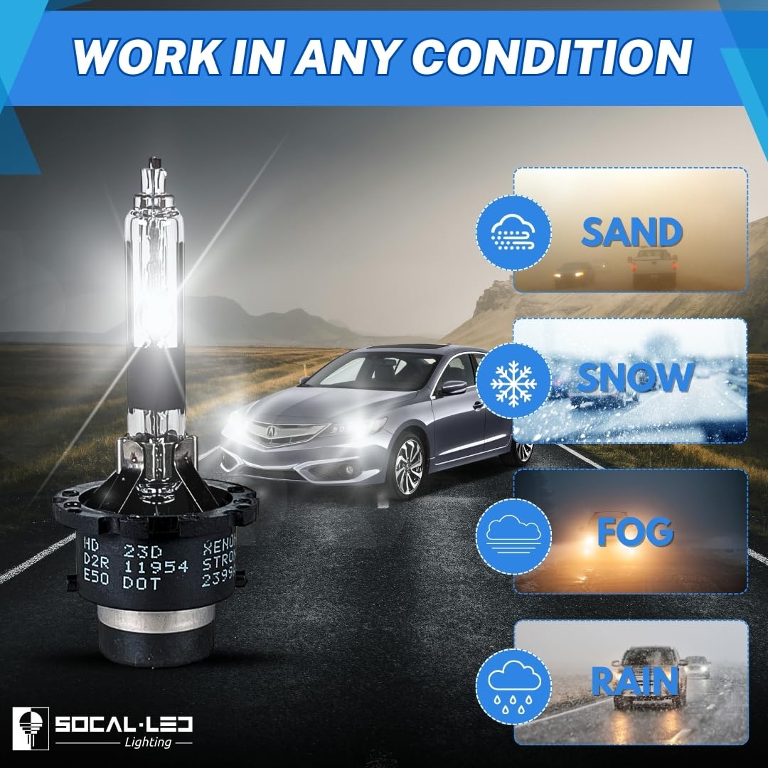 SOCAL-LED D2R HID Bulbs 35W AC Xenon Headlight Replacement 6000K Crystal White