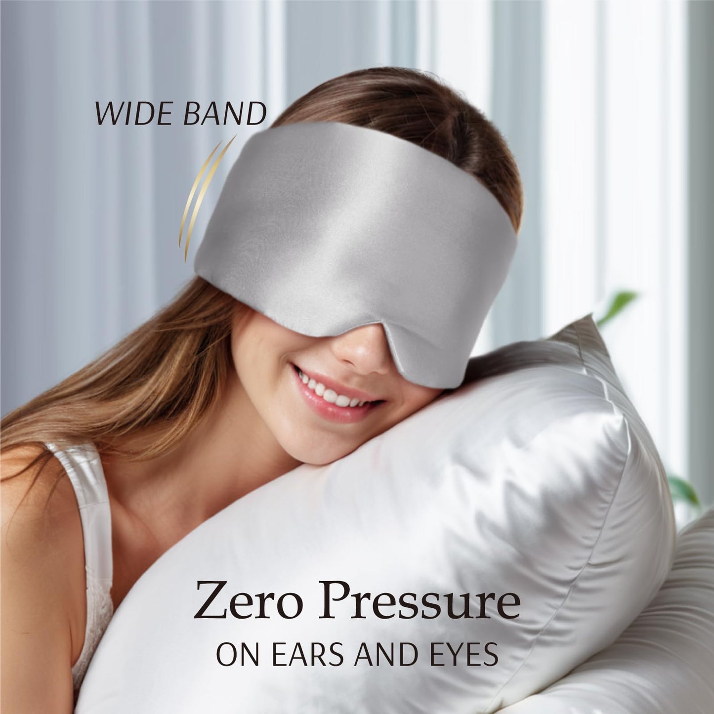 Zenssia 100% Mulberry Silk Sleep Mask Eye Mask for Man and Woman with Adjustable Headband, Full Size Large Sleep Mask & Blindfold for Total Blackout for All Night Sleep, Travel & Nap-Silvergrey