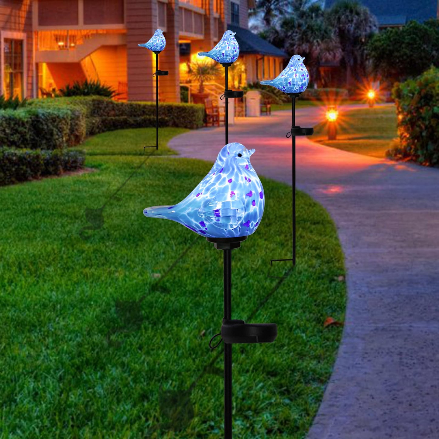 Bshine Solar Garden Decoration Outdoor Bluebird Lights  Hand Blown Glass Waterproof Solar Light Stake Decorate Paths  Pathways  Lawns And Yards Art For Mom Gifts