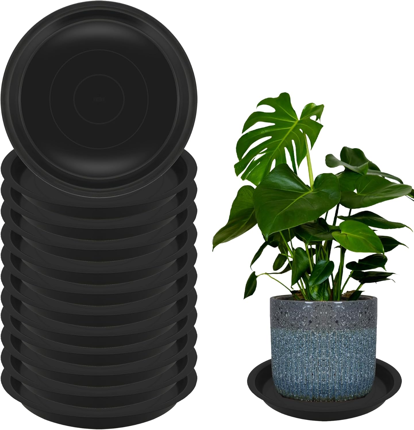 12 Pack 10 Inch Round Plant Saucers for Less 8.4 Inch Pot Indoors Outdoors Plant Trays for Pots Planter Saucer Plastic Plant Drip Tray Planter Water Tray for Potted Plants(Black, 10"(12pcs))