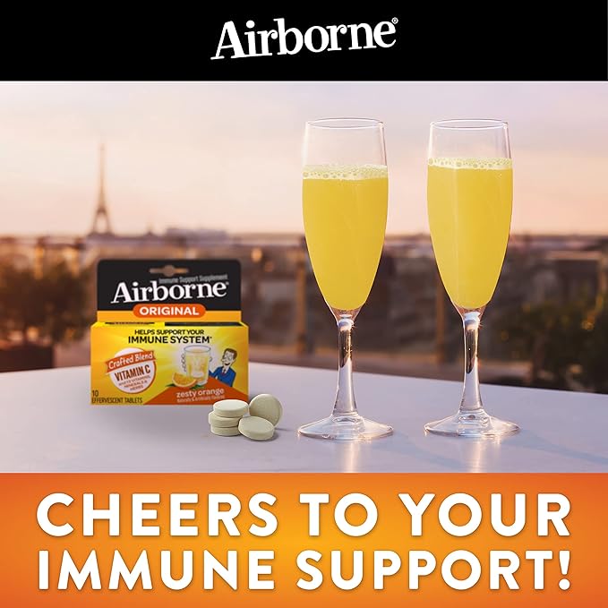 Vitamin C 1000mg (per serving) - Airborne Very Berry Effervescent Tablets (36 count in a box), Gluten-Free Immune Support Supplement, With Vitamins A C E, ZINC, Selenium, Echinacea & Ginger