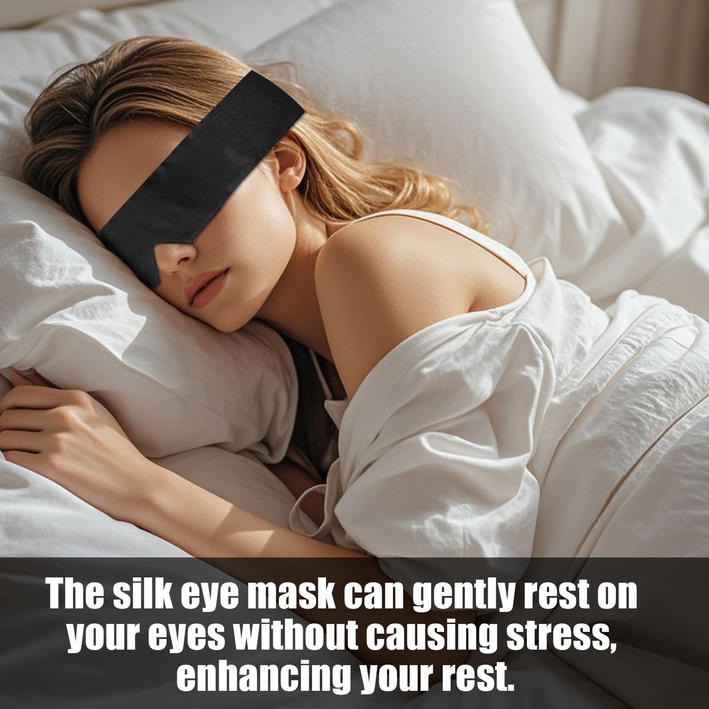 Eychei 2 Pcs Satin Eye Mask for Sleeping, Black and Black Blindfold Silk Sleep Mask, Soft Comfortable Adjustable Blackout Eye Cover V-Shaped Satin Sleep Masks for Women, Men (160 cm/6.3 inch)