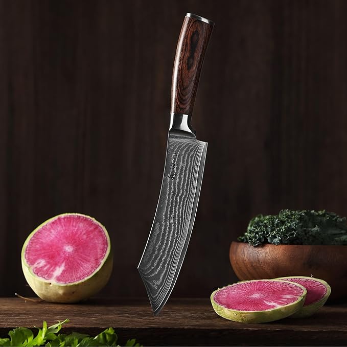 Wakoli EDIB Damascus Grill & Butcher Knife – 7.9-Inch Blade for Meat and BBQ | Japanese Style Professional Chef Knife Made from 67-Layer Damascus Steel with VG10 Core | Ergonomic Pakkawood Handle