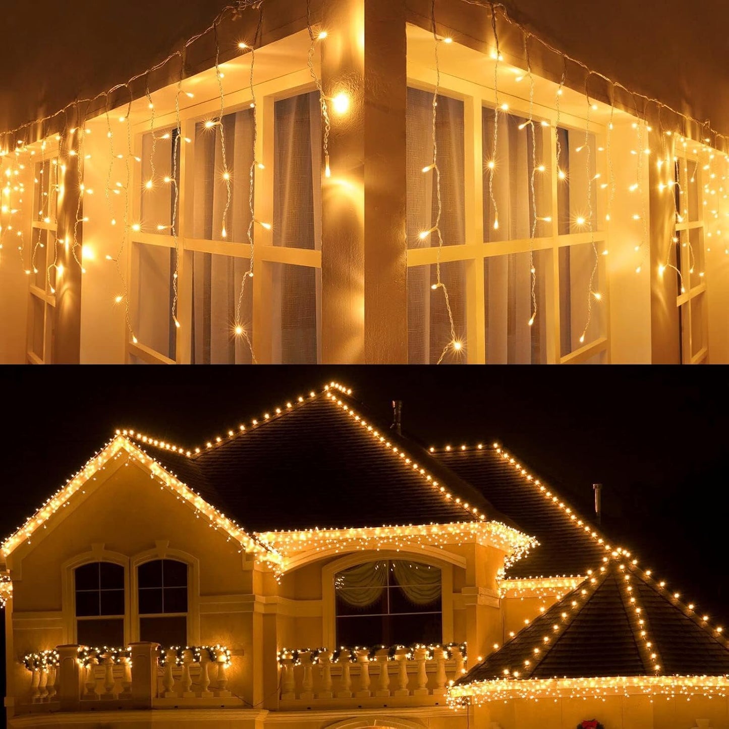 Joomer Icicle Lights Outdoor, 500 LED, 65FT, 8 Modes, Waterproof, Warm White, Model SSL0500-I-24V