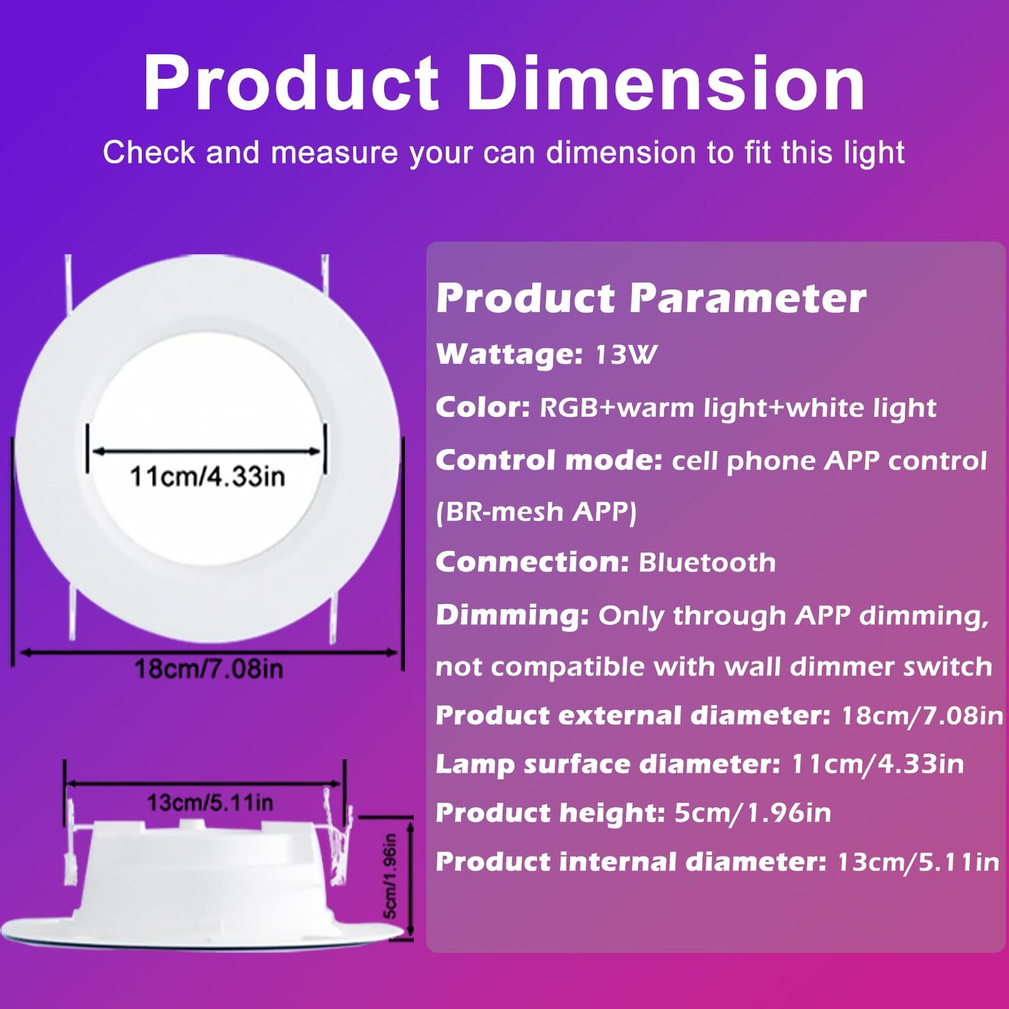 Hydong Smart Recessed Lighting  5/6 Inch  Compatible With Alexa  Smart Led Downlight  13W 1050Lm Led Lights  Smart Can Lights Multicolor App Dimmable  4-Pack