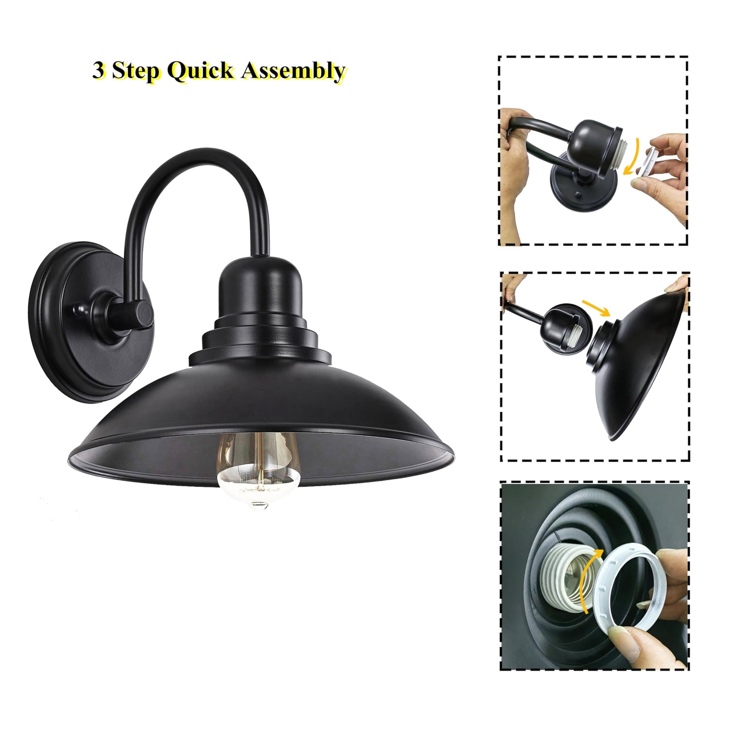 Flalinko Black Gooseneck Barn Light Indoor  Farmhouse Vanity Lighting Fixtures With E26 Based Socket  Round Exterior Wall Sconce For House Bedroom Garage Bathroom