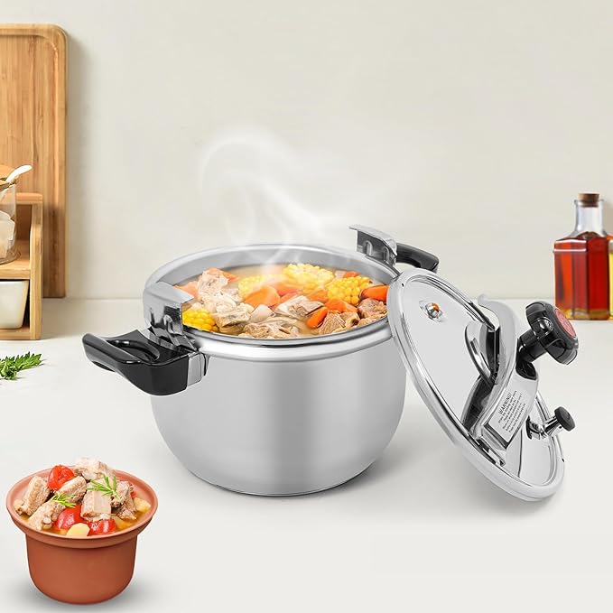 11.6QT Stainless Steel Pressure Cooker, 60Kpa Large Steamer Cooking Pressure Canner, Safety Valves, Compatible with Induction and Gas Stovetops for Family or Commercial