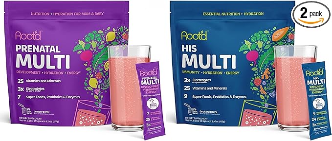 Root'd Prenatal & His Multivitamin Powder Bundle with 3X Electrolytes for Mummy & Daddy