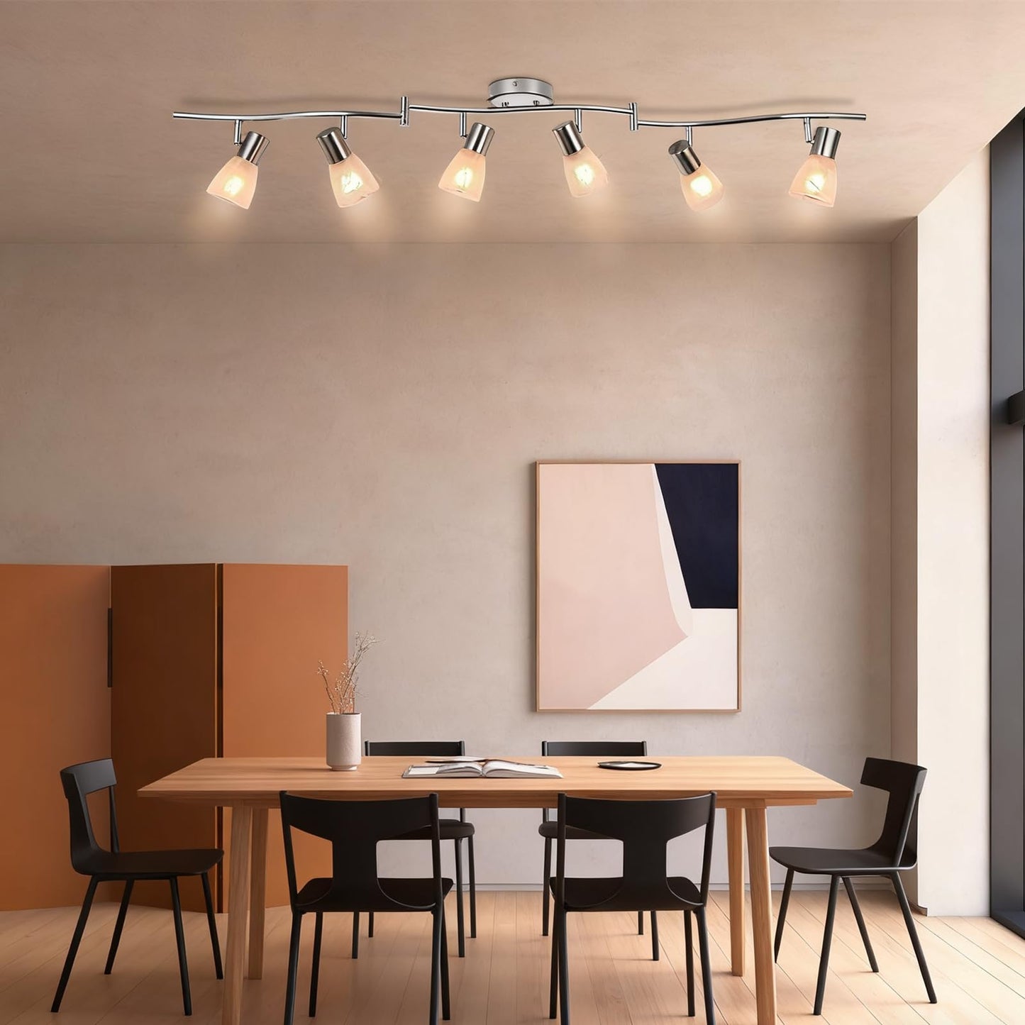 Hibay Led Ceiling Light Fixture  Adjustable 6-Light Track Lighting Kit  Modern Kitchen Spotlight With Glass Lampshade For Living Room Bedroom Hallway  E12 Base (Bulbs Not Included