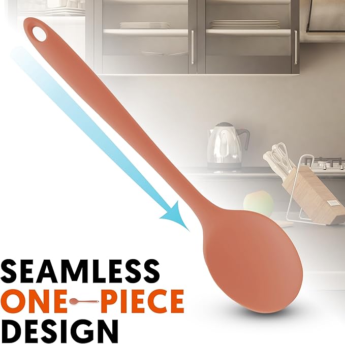 Multi Platinum Silicone Cooking Spoon for Baking, Scraping & Mixing, 100% Food Grade Colorful Silicone Kitchen & Serving Utensils, Heat Resistant, Non-Stick Cookware - 11.4 inch Indie Pink