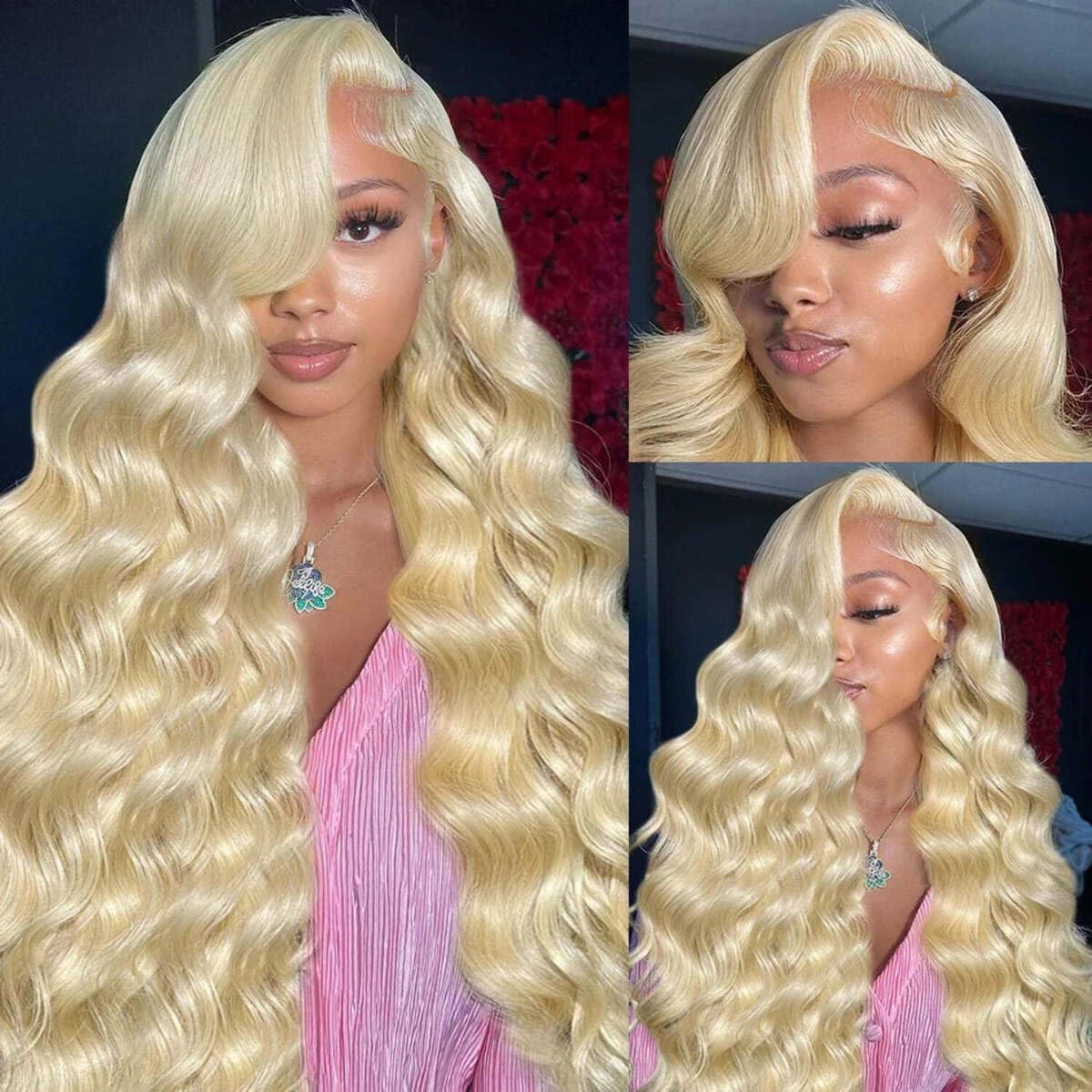 Koiaskral 613 13x6 Lace Front Wig Human Hair 28 Inch Body Wave Blonde Wig Human Hair 200% Density 613 HD Lace Frontal Wigs for W
