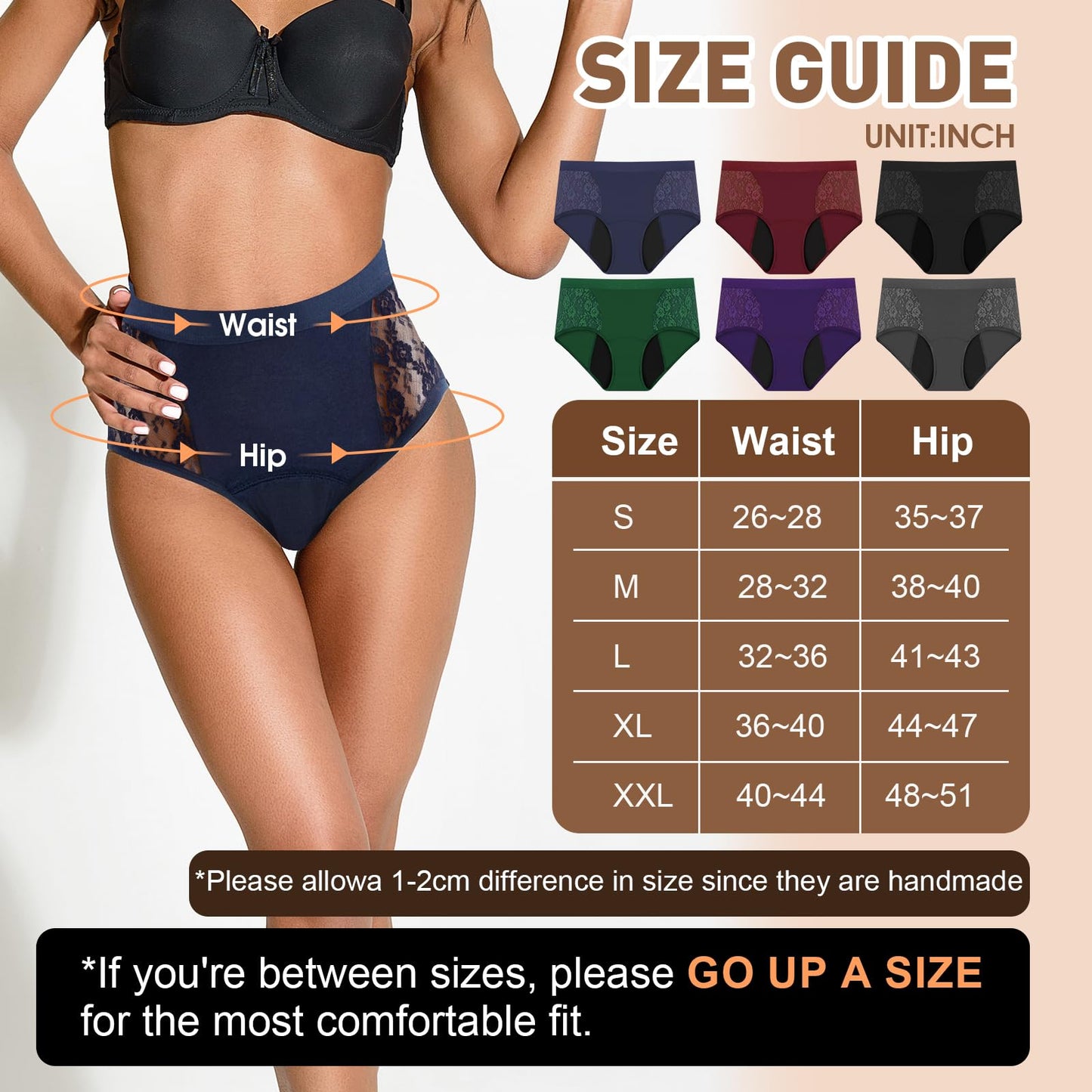 TUXIYA Incontinence Underwear for Women, Leak Proof Underwear for Women Washable & Reusable for Leakage Protective Panties(M, Pack of 6)