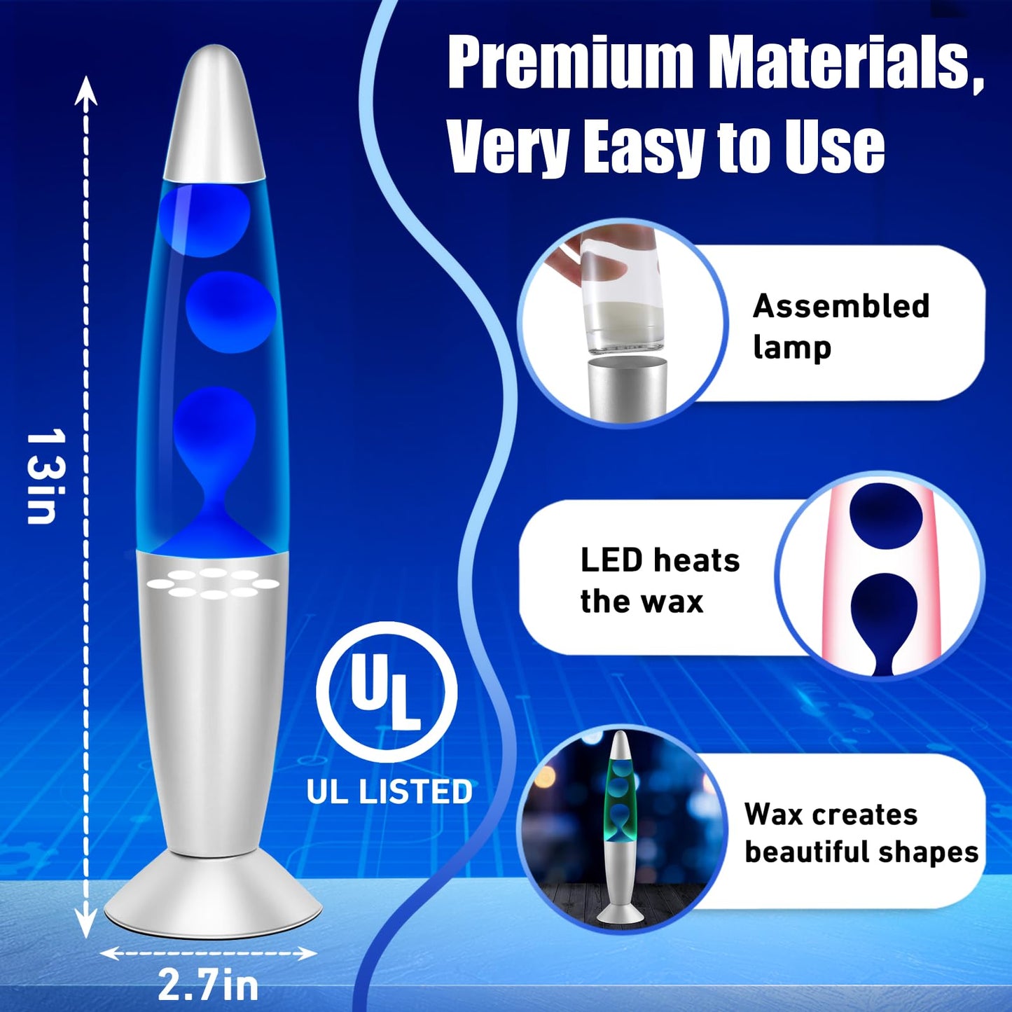 Dalavalampa Color Changing Liquid Motion Lamp, 13in LED, Blue, Small, Model 6122D-01, Night Light for Home D?or