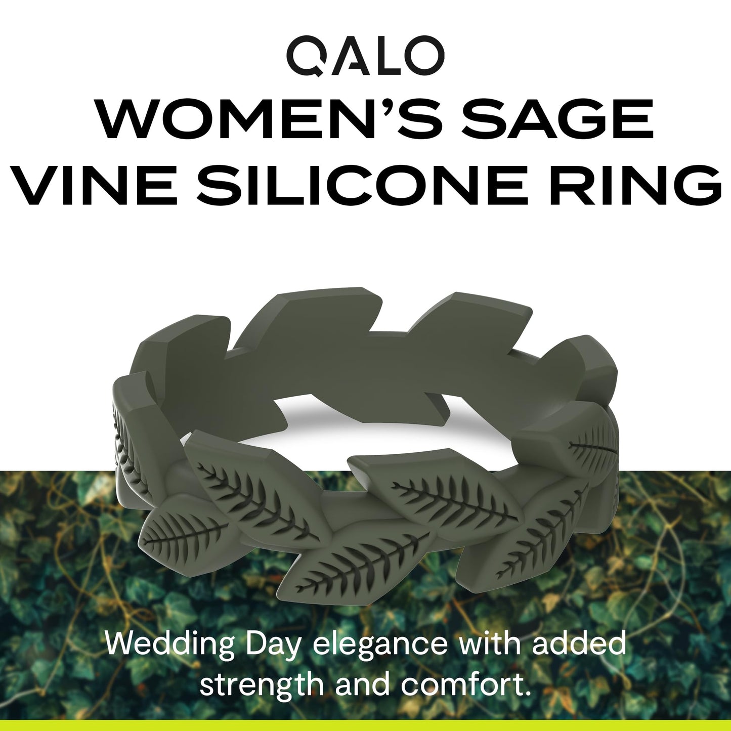 QALO Silicone Ring for Women, Sage Vine (Size 09) - Breathable & Durable Silicone Wedding Bands - Comfort FIt Silicone Wedding R