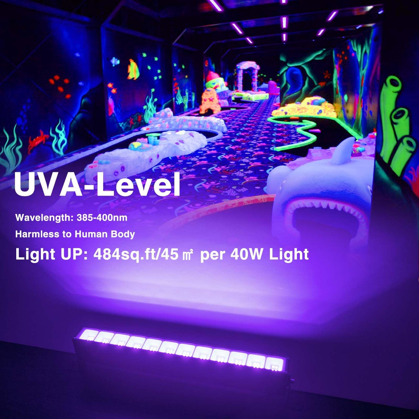 Atfoyer 40W Led Black Light Bar - Fluorescent Lighting For Parties & Halloween, Covers 484 Sq.Ft, Aluminum, Black, Model Atc40Ctuv