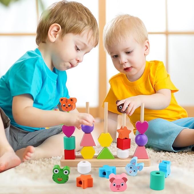 Montessori Toddler Game Toys for Boys Girls 2 3 4 Years Old, Cute Animal Vivid Colors Shape Sorting & Stacking Early Learning Educational Toys for Halloween Thanks Giving