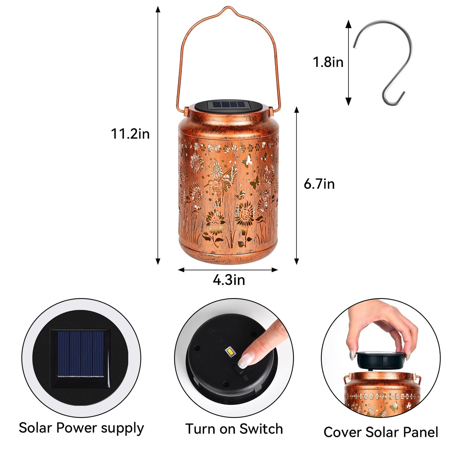 AMWGIMI Sunflower Solar Lanterns, Waterproof LED Metal Hanging Lights, Hummingbird Design, Model FNDL-1, Outdoor Garden Decor