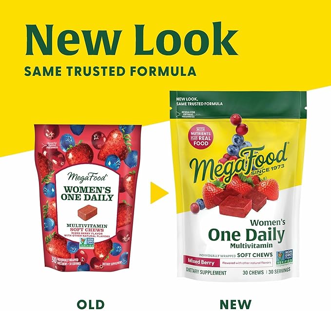 MegaFood Women's One Daily Multivitamin Soft Chews - Multivitamin for Women with Folate, Vitamin B6, B12, Biotin, Vitamin D - Delicious Mixed Berry Flavor - Vegetarian, Non-GMO - 30 Chews