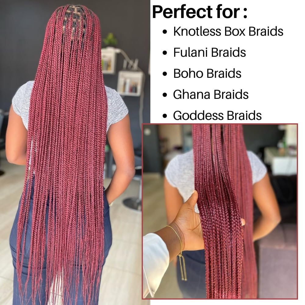 Burgundy Braiding Hair Pre Stretched 42 Inch for Knotless Braids Long Synthetic Box Braiding Hair for Women