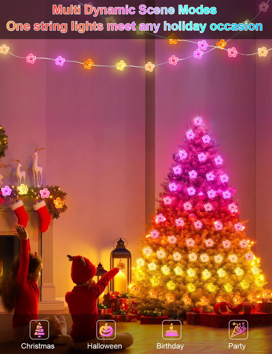 echosari Cherry Blossom String Lights, 33ft, 16 Million Colors, APP & Remote Control, Acrylic, Model ES-FairyL, RGB