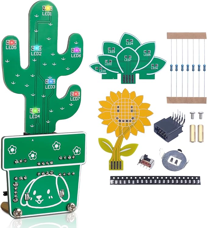 SMD Soldering Practice Kit, PEMENOL DIY Potted Plant Soldering Project Kit, 15 Pcs 1206 SMD Flashing LEDs, for High School STEM Electronics Learning Desk Decoration