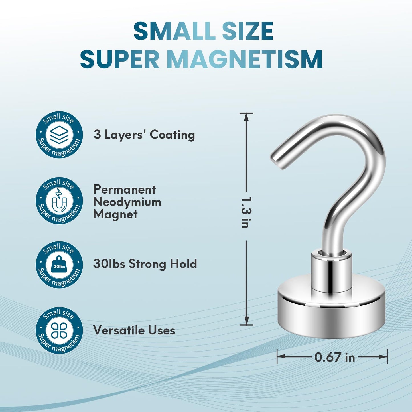Neosmuk Magnetic Hooks, Cruise Ship Essentials, 32lb+ Heavy Duty Magnetic Hooks for Cruise Cabins, Refrigerator, Grill, Hanging, and Travel | Extra Strong Must-Haves Magnet Hook,Silver Pack of 20