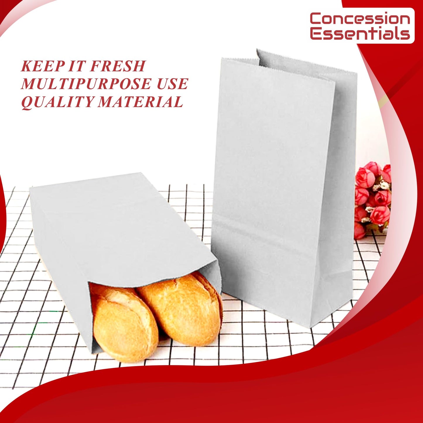 Concession Essentials White Paper Lunch Bags, 4 lb, 200 Count, for Crafts and Holiday Cookies