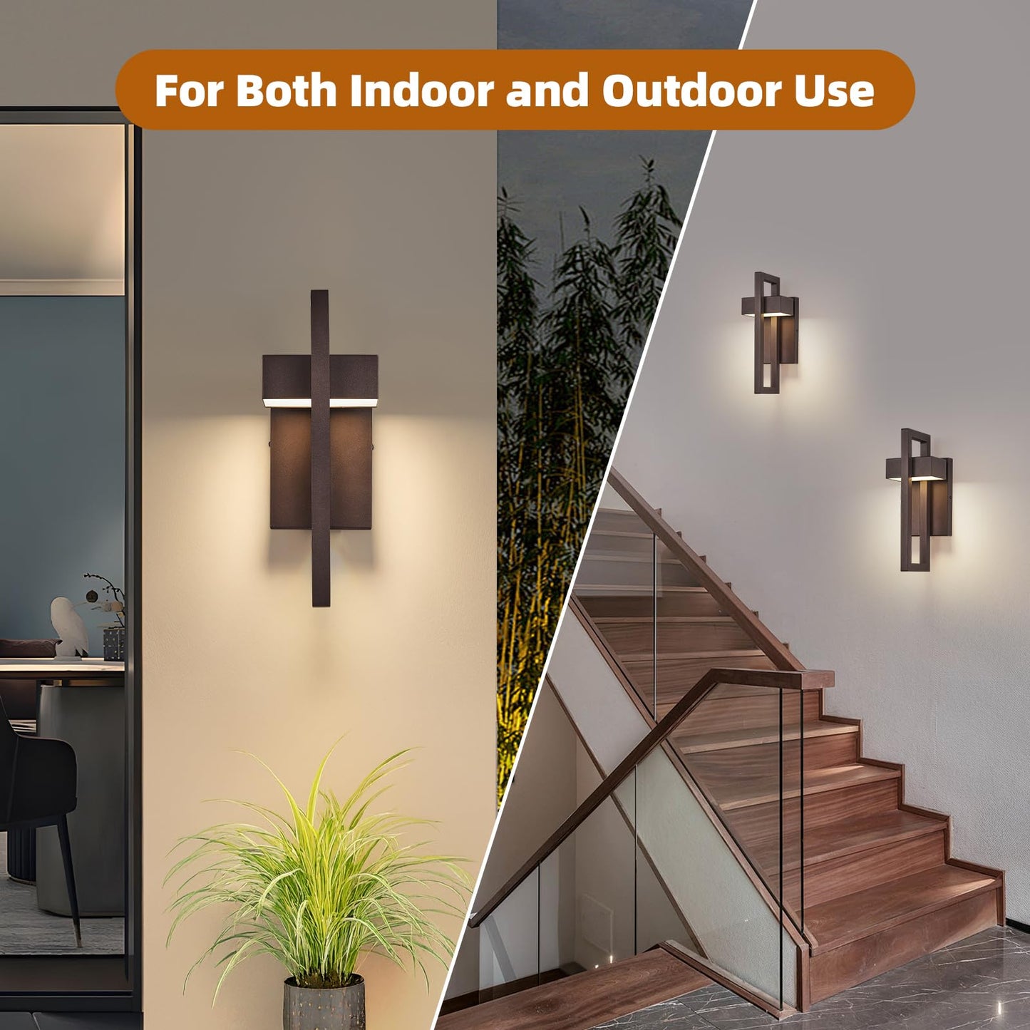 Tewei Modern Led Outdoor Wall Sconce Brown Outdoor Lights For House  13.7 Led Exterior Lighting Fixtures Outside Wall Mount Lights For Front Porch Hallway  Warm White 3000K  1 Pack