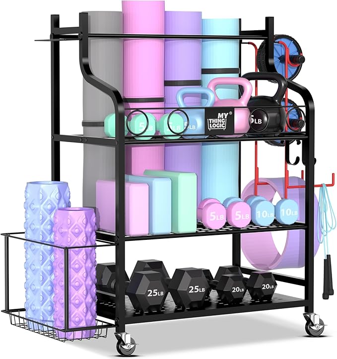 Mythinglogic Yoga Mat Storage Racks,Home Gym Storage Rack for Dumbbells Kettlebells Foam Roller, Yoga Strap and Resistance...