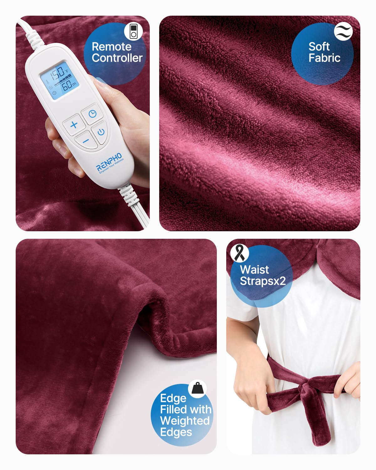 RENPHO Valentines Day & Birthday Gifts for Her Him, Heating Pad for Neck and Shoulders and Back, Hsa Store Eligible Items, Electric Heat Pad for Cramps, Auto Shut Off, ETL Certified, 24"x33" Red