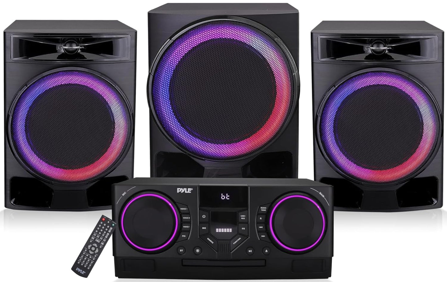 Pyle 4-Piece Bluetooth Stereo System - Mini Hi-Fi Bookshelf Stereo System With Usb Recording, Fm Radio And Remote Control, Dvd/C
