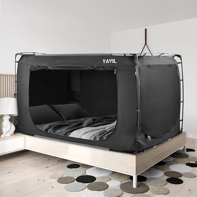 Bed Tent Bed Canopy Twin Size, Portable Sleeping Tents Dream Tents Indoor for Kids and Adult, Blackout 70% Breathable Privacy Space on Bed with Three Doors (Mattress Not Included)…