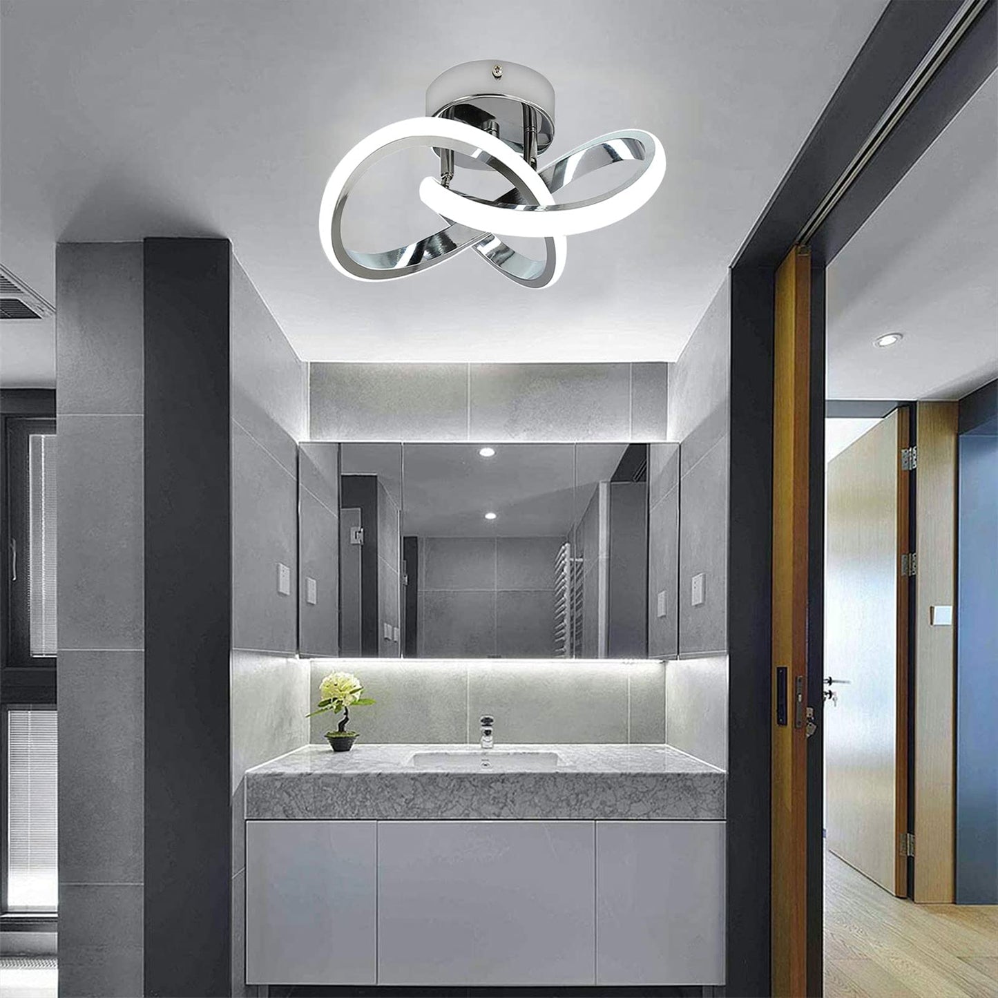 Caneoe Modern Led Ceiling Light Fixture, Acrylic, Chrome, 6000K, Flower Design, Ideal For Bedroom, Bathroom, Kitchen, And Hallway