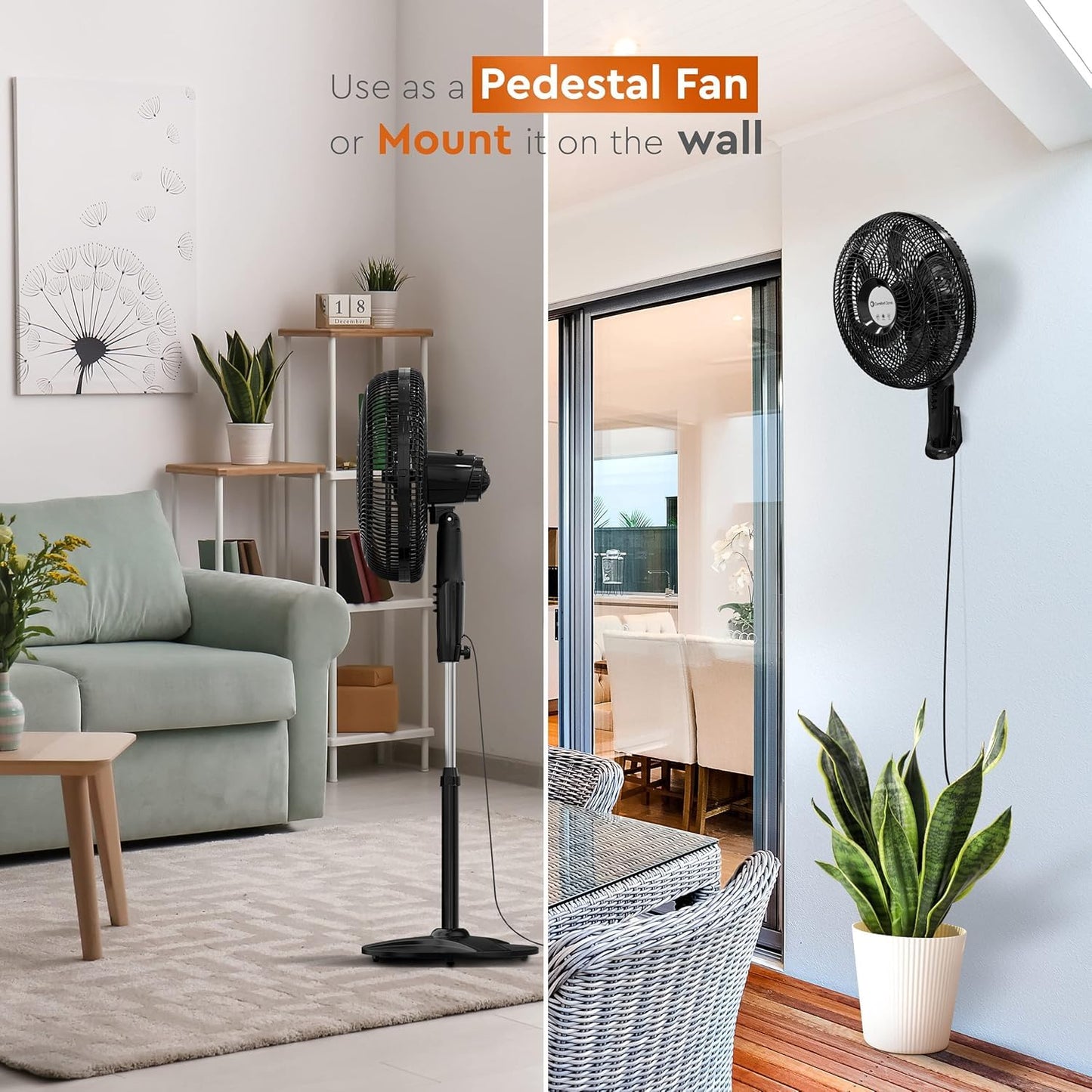 Comfort Zone Powrcurve Oscillating Pedestal Stand Fan, 18 Inch, 6 Blades, Tri-Curve Grill For Reduced Noise, 180 Adjustable Tilt