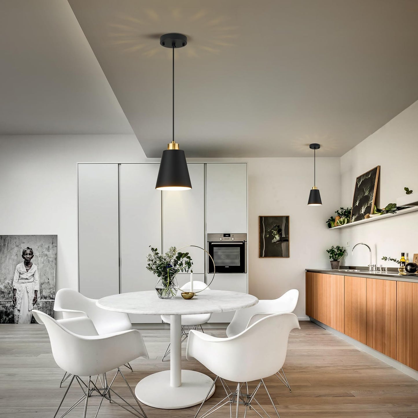 Lamknvs 3-Pack Matte Black Pendant Lights Metal Cone Kitchen Island Pendant Lighting With Gold Modern Hollow Shade Hanging Light Fixture For Dining Room Bar Hallway 63 Adjustable Cord