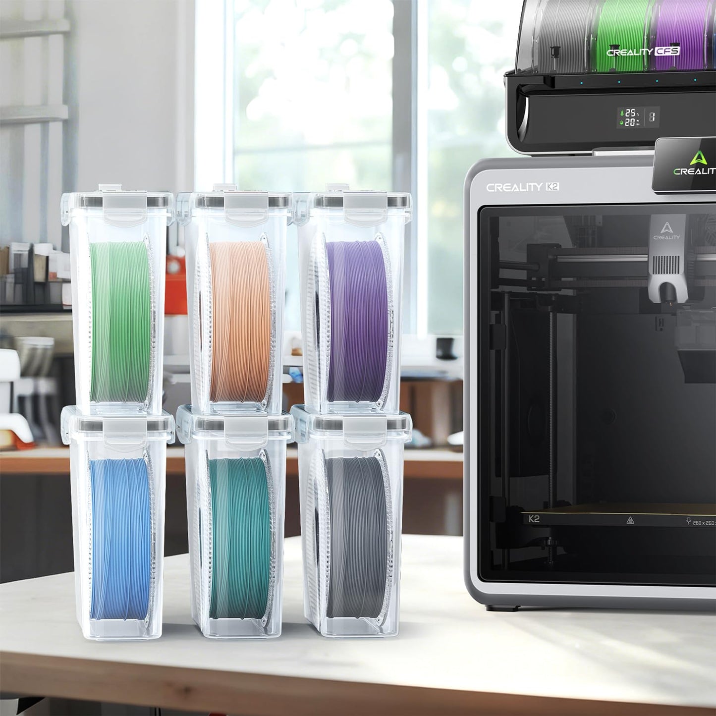 AMZPro Filament Storage Box - 6 Pack Filaments Container for 3D Printing Filaments Sealing and Protection - Portable Filament Storage with Desiccant,Water-Proof and Dust-Proof 4.0L(9.03 * 8 * 3)