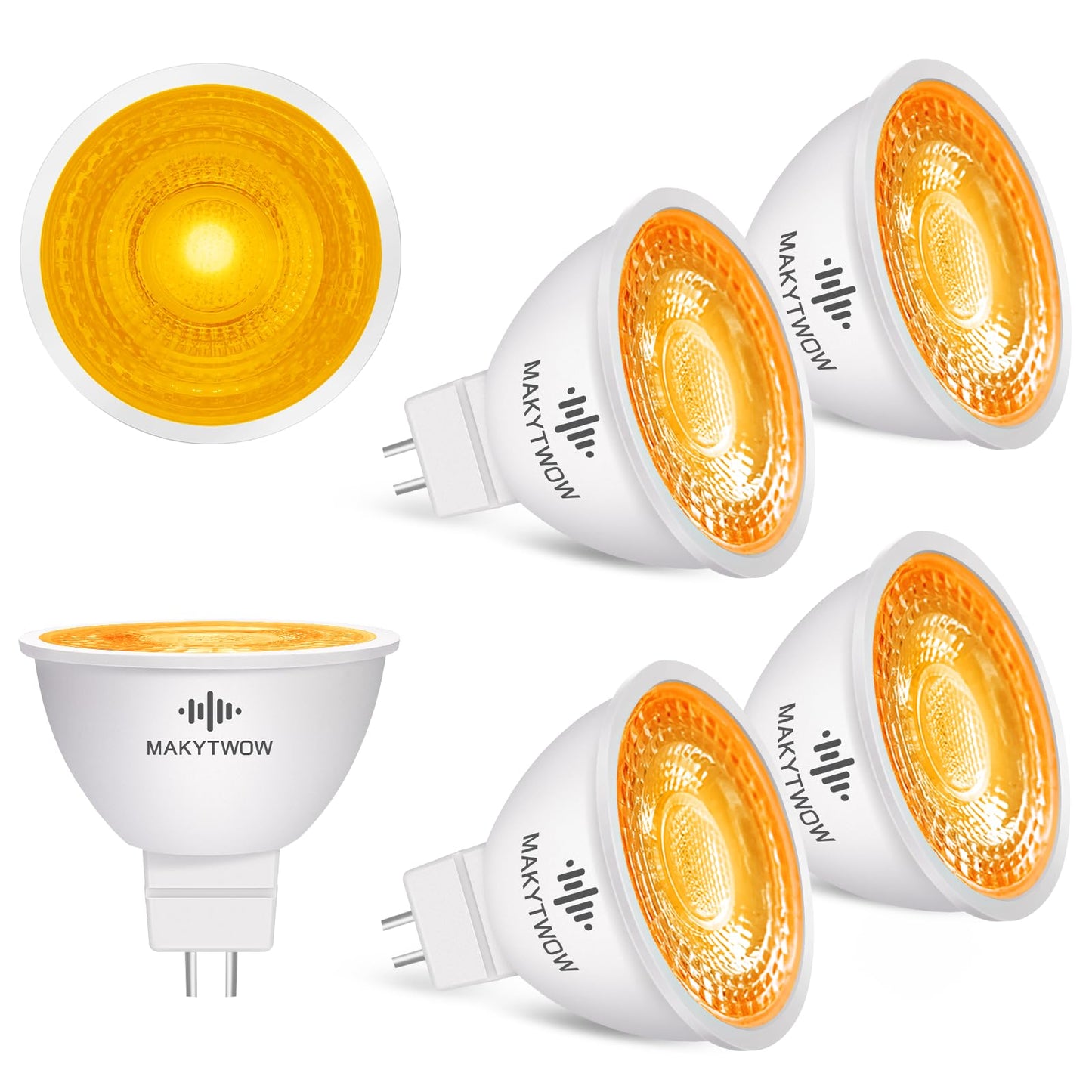 Makytwow Orange Mr16 Gu5.3 Led Bulbs  Bi-Pin Base Led Spotlights 12V Led Bulbs For Christmas Holiday Decoration Outdoor Landscape Lighting  6Pack