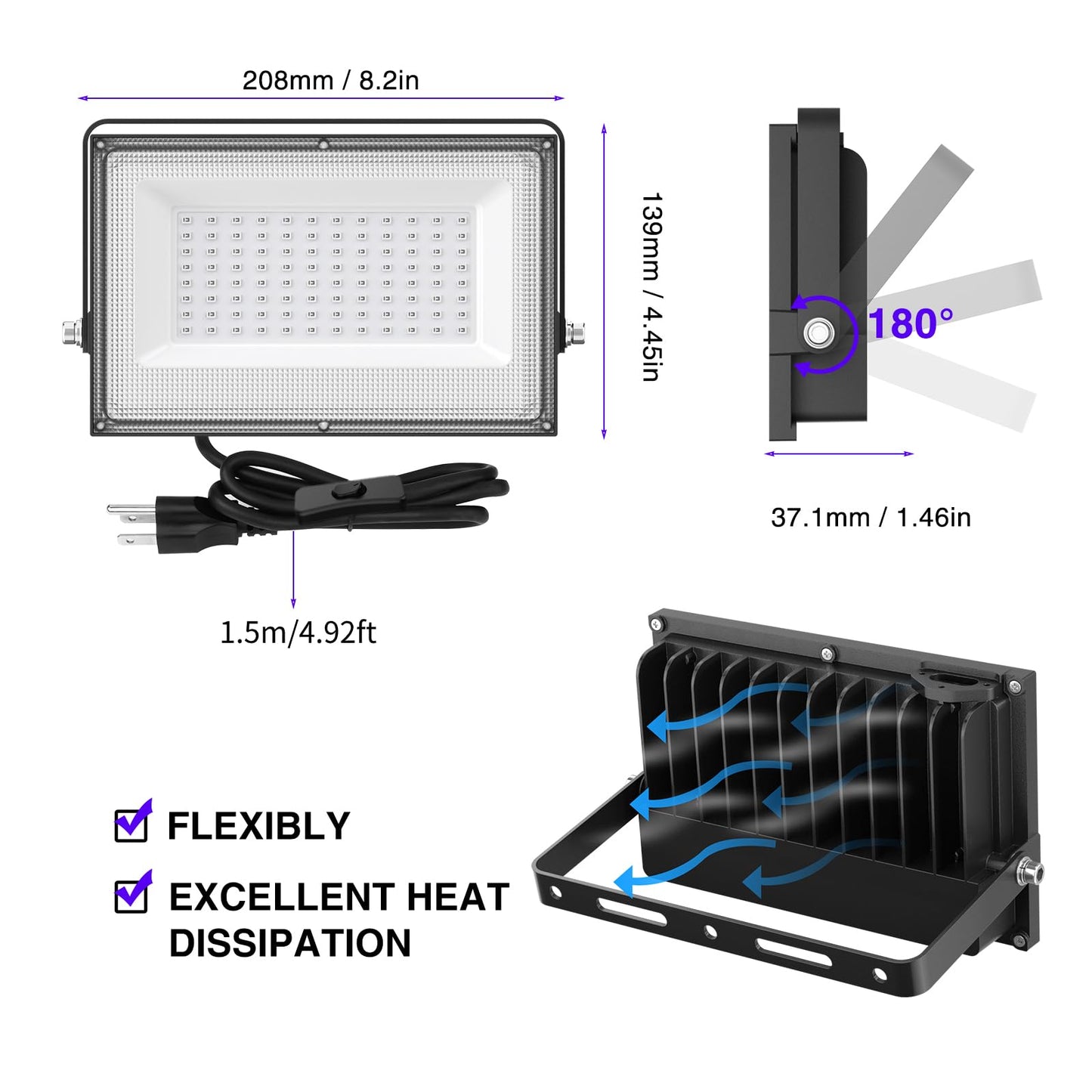 Onforu 2 Pack 60W Led Black Lights, Ip66 Waterproof, For Dance Party & Halloween, Black, D50Uv