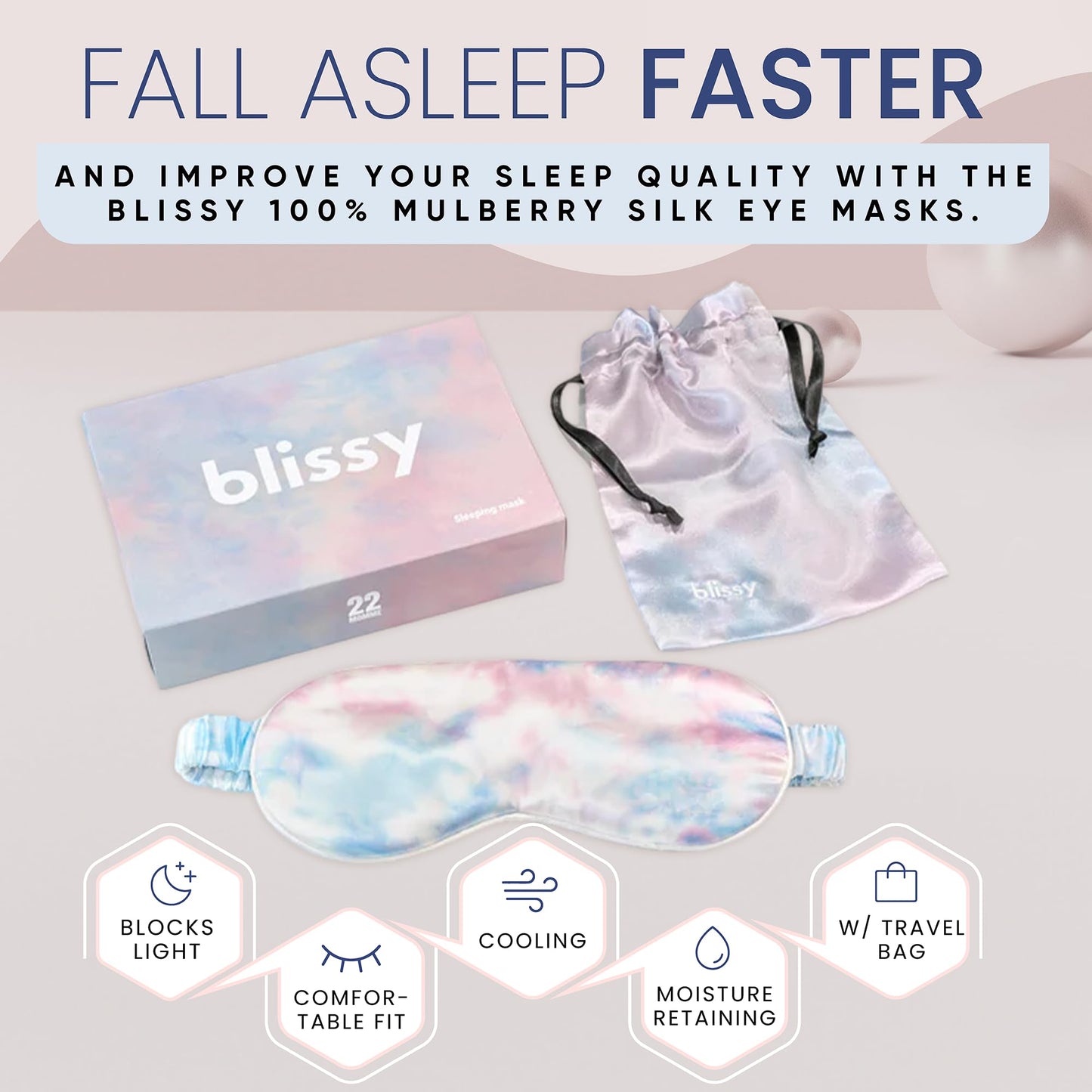 Blissy Silk Sleep Mask - Eye Sleeping Mask for Women & Men for Total Blackout - 100% Pure Mulberry Silk, 22 Momme 6a Fibers - Blindfold Sleep Mask Side Sleeper Eye Cover (Tie Dye)