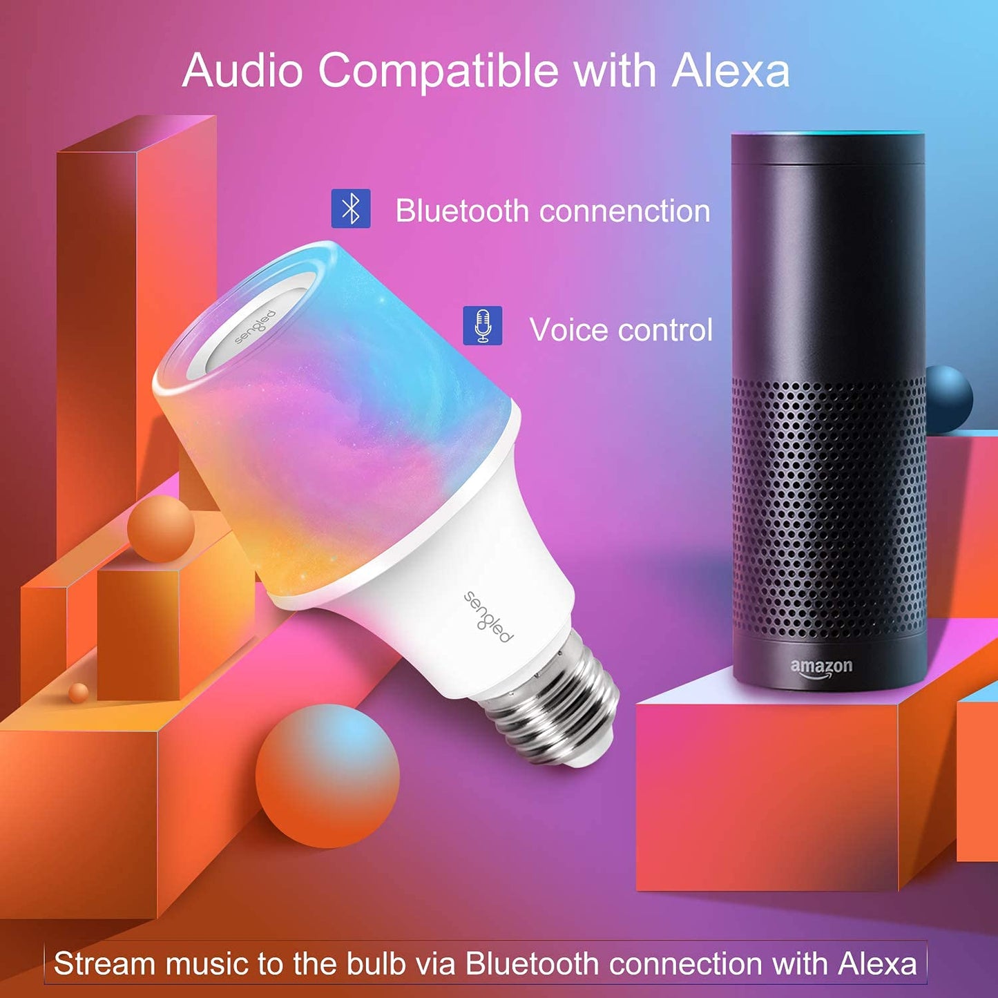 Sengled Solo RGBW Bluetooth Light Bulb Speaker, Dimmable, 60W Equivalent, App Controlled, E26, 16 Million Colors, Model S21-N15WA