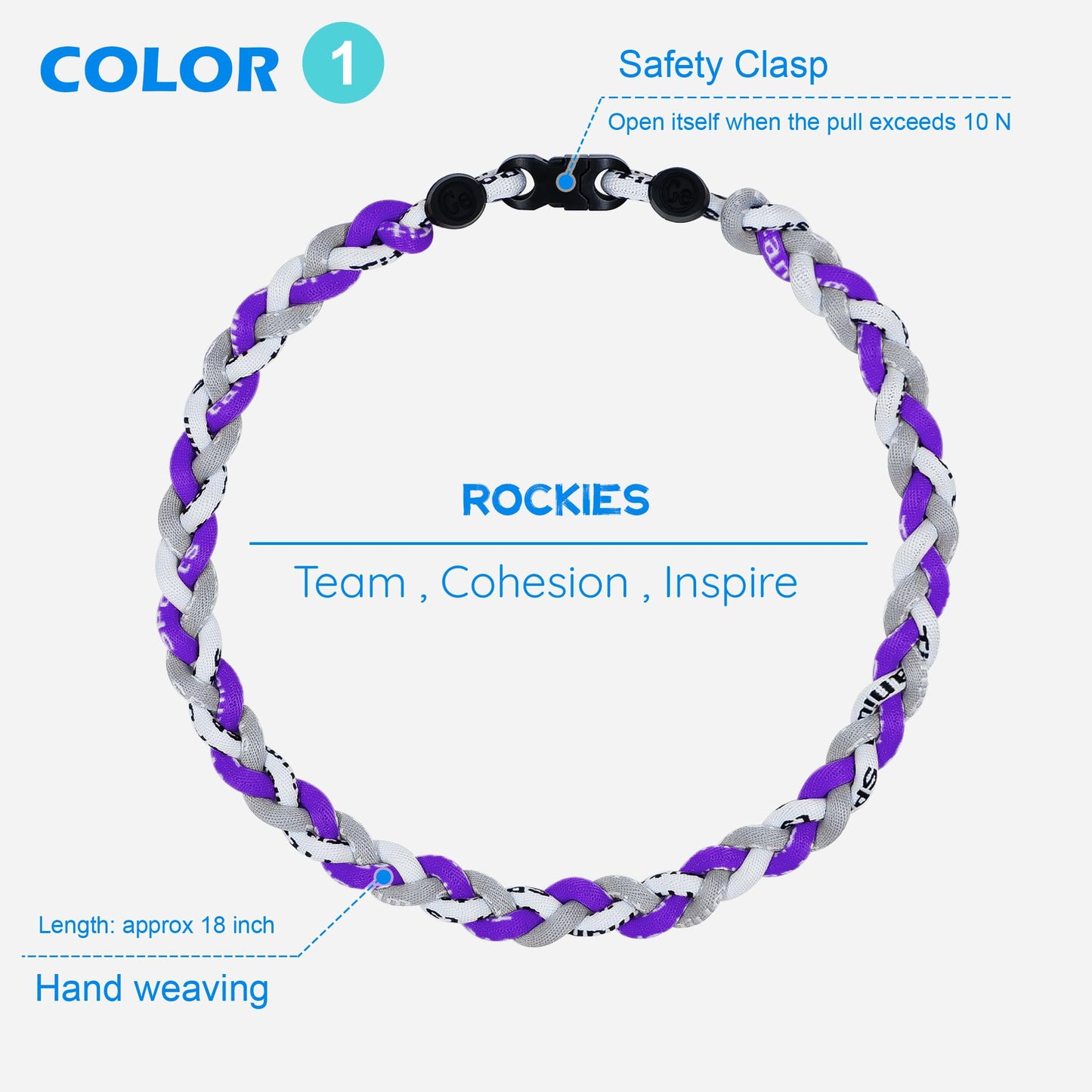 SUPBOMM 3 pcs Baseball Rope Necklaces, League Team Colors Braided Necklace, Baseball Team Gifts, Rockies