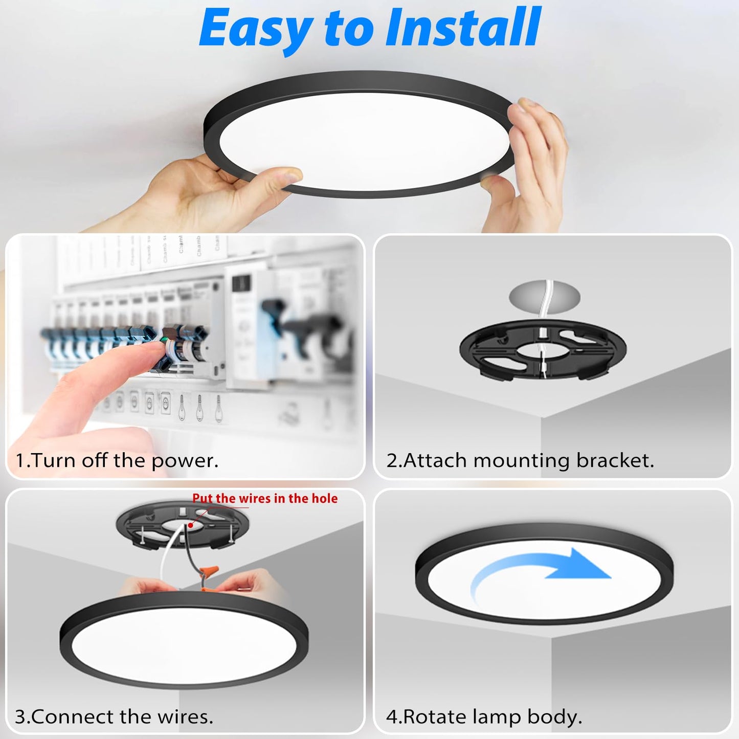 Peasur 12 Led Ceiling Light Fixture, 28W 3200Lm Adjustable, Black, 8 Pack