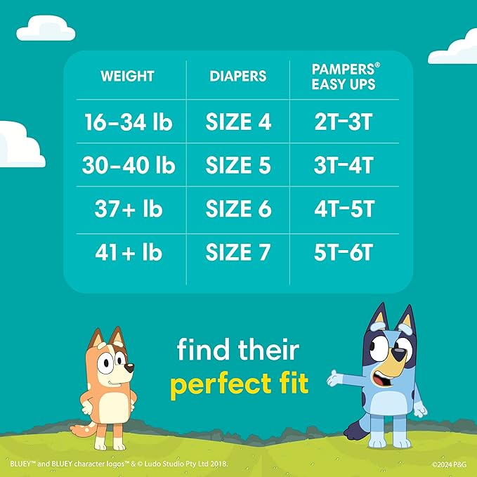 Pampers Training Pants - Easy Ups Boys & Girls Bluey - Size 4T-5T, 56 Count, Children's Potty Underwear (Packaging May Vary)