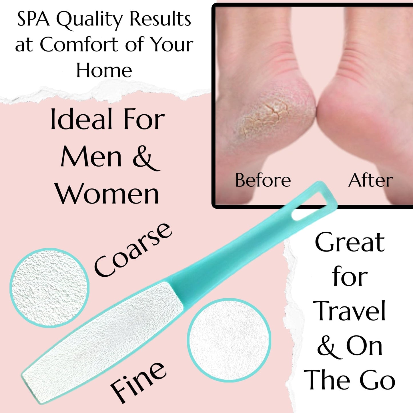 3 ALAZCO Double Sided Foot File Pumice Ergonomic Handle Scrubber Immediate Result Smooth Feet Heel Scraper Exfoliate Buffer Dead