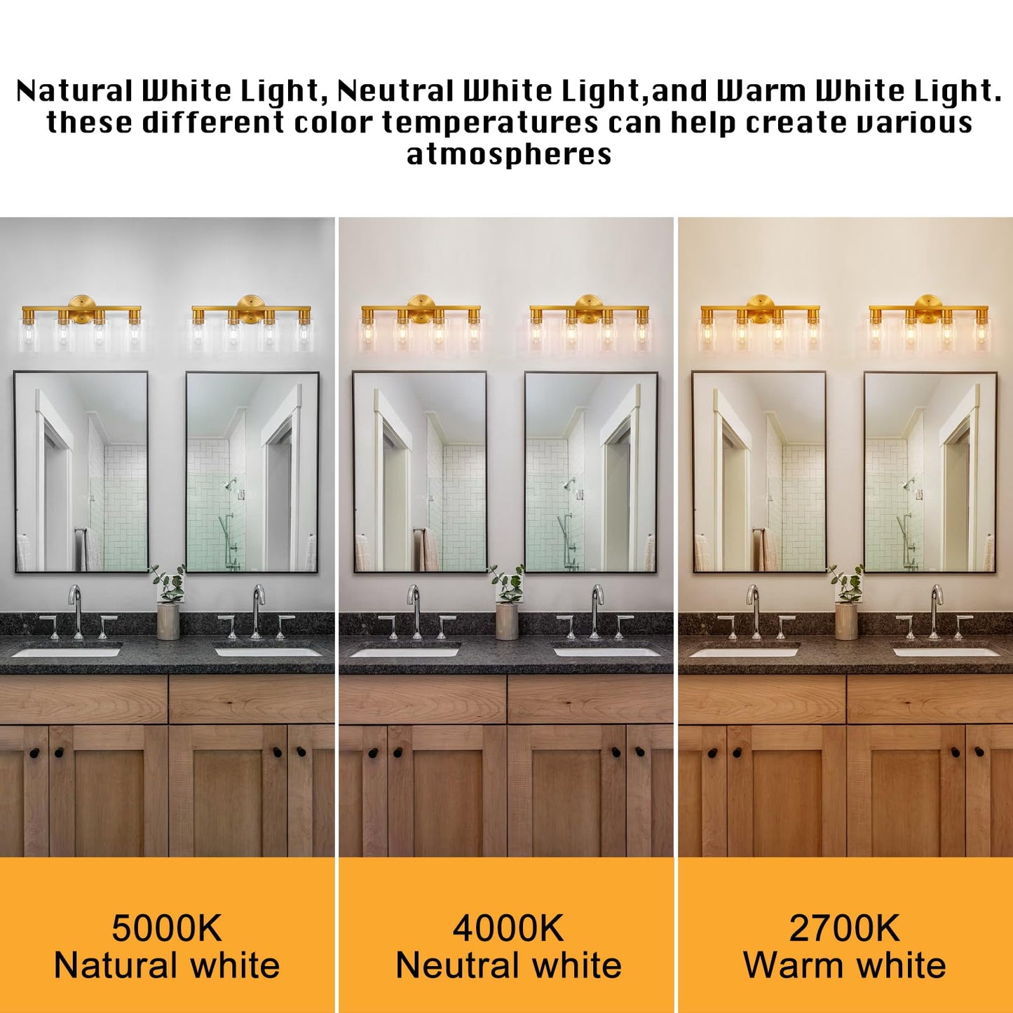 Hdasic 4 Light Gold Bathroom Vanity Light  Brushed Brass Bathroom Light Fixtures With Clear Glass Shade  Modern Wall Lamp Sconce Lighting For Bath Mirror Bedroom Living Room Hallway Porch
