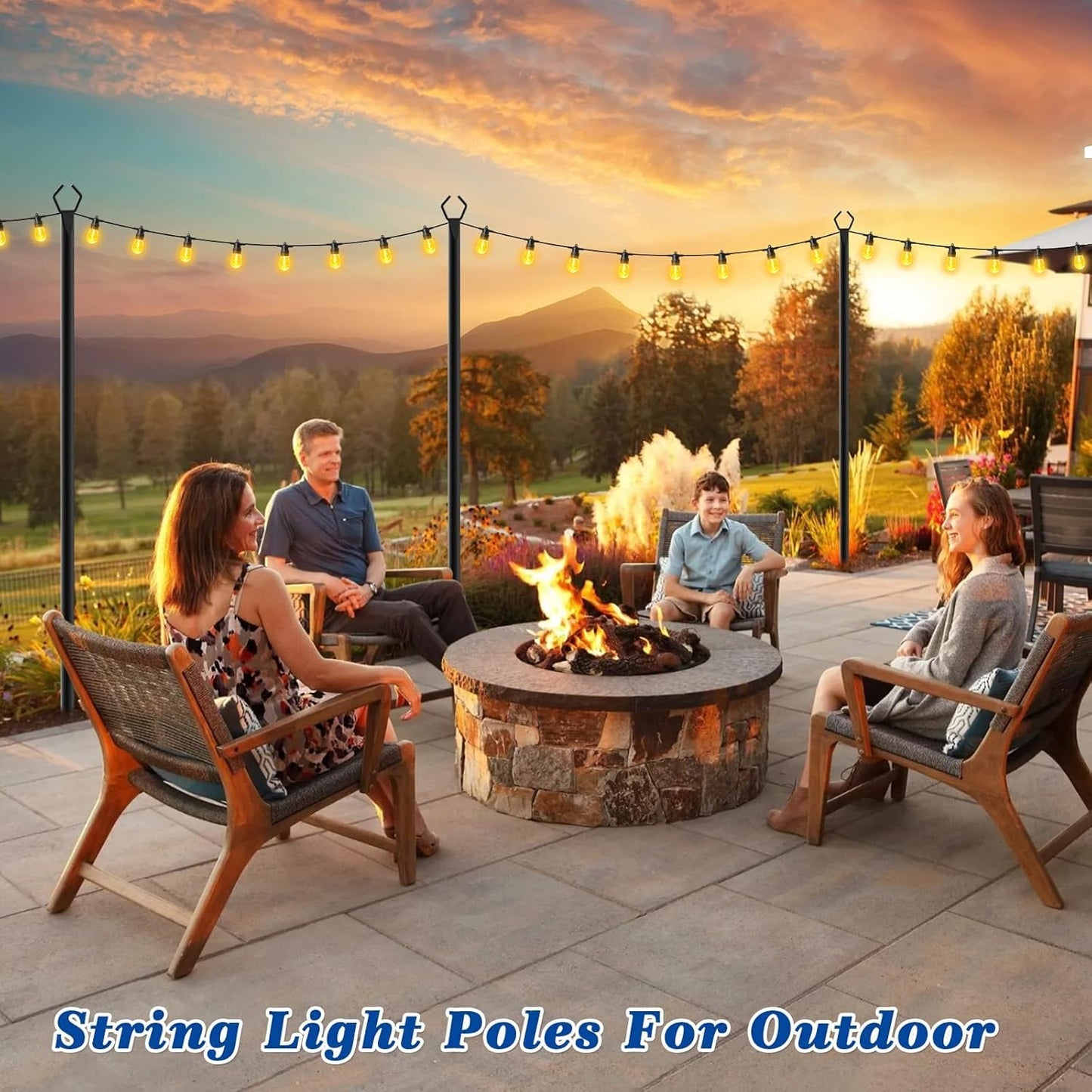 Beizelte 10FT String Light Poles, Metal Outdoor Light Stands, 10 Pack, Black, Model SLP-Beizelte