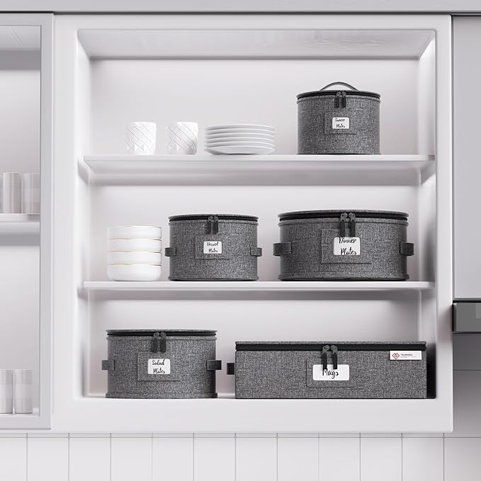 China Storage Containers Hard Shell Box for Moving Dishes, Plate, Wine and Glasses, Dinnerware, Mugs, Saucers Quilted Organizer Dividers for Packing Fine China Storage Containers 5Piece Grey