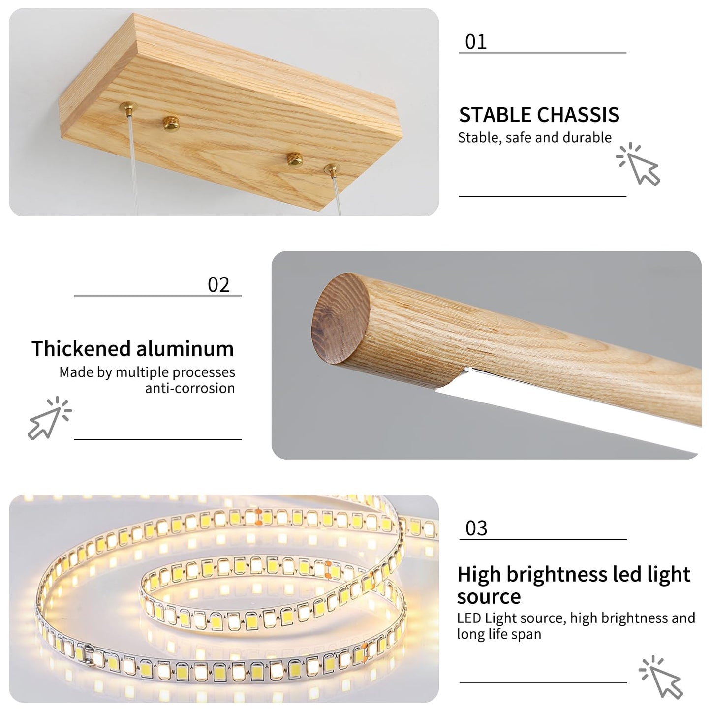 Mikeru Modern Wooden Pendant Light, 39IN, White Ash Wood, Remote Control, Adjustable Color Temp 3000K-6500K, Model BLM