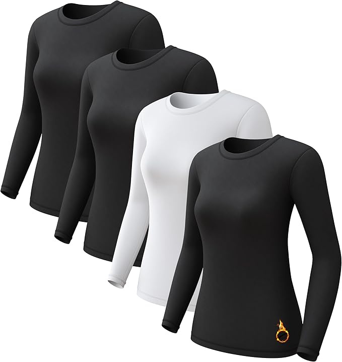CL convallaria 1 2 4 Pack Women's Thermal Underwear Tops, Women Fleece Lined Long Sleeve Baselayer Shirt for Winter