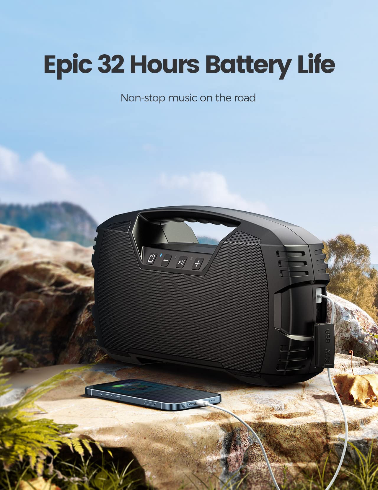 Ipx7 Waterproof Bluetooth Speaker, 40W(60 Peak) Portable Wireless Speakers With Subwoofer, 32H Playtime, Stereo Loud Sound, Deep